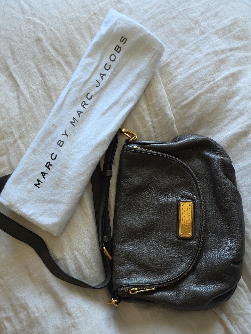 Marc By Marc Jacobs Charcoal Grey Pebbled Leather Crossbody with Gold Hardware